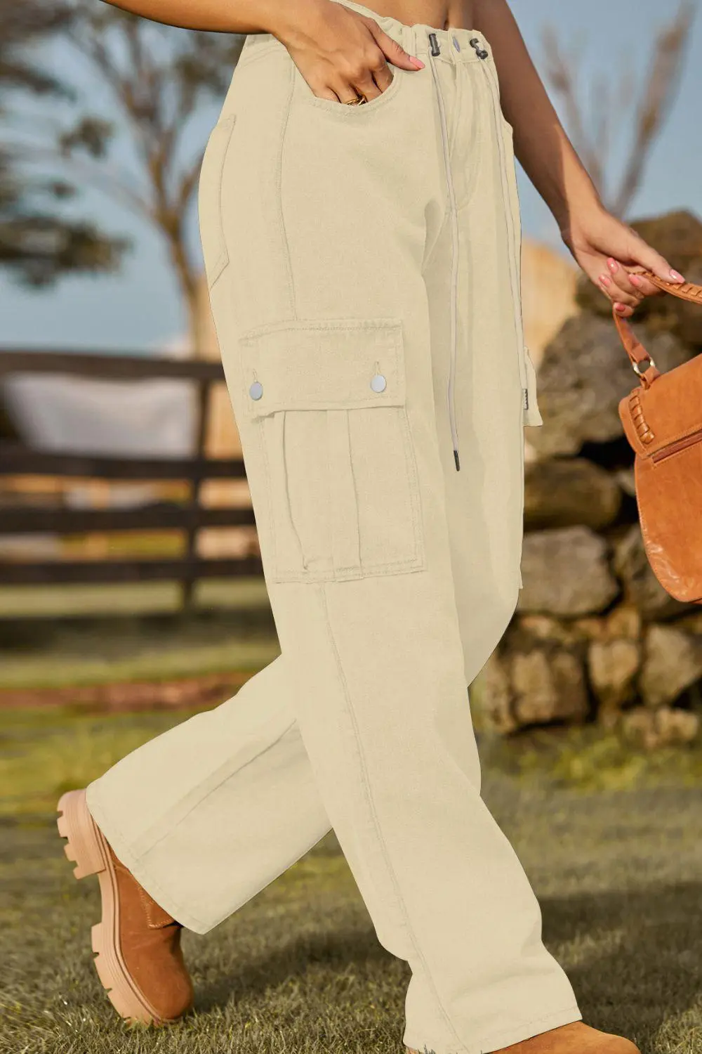 Loose Fit Pocketed Drawstring Denim Jeans