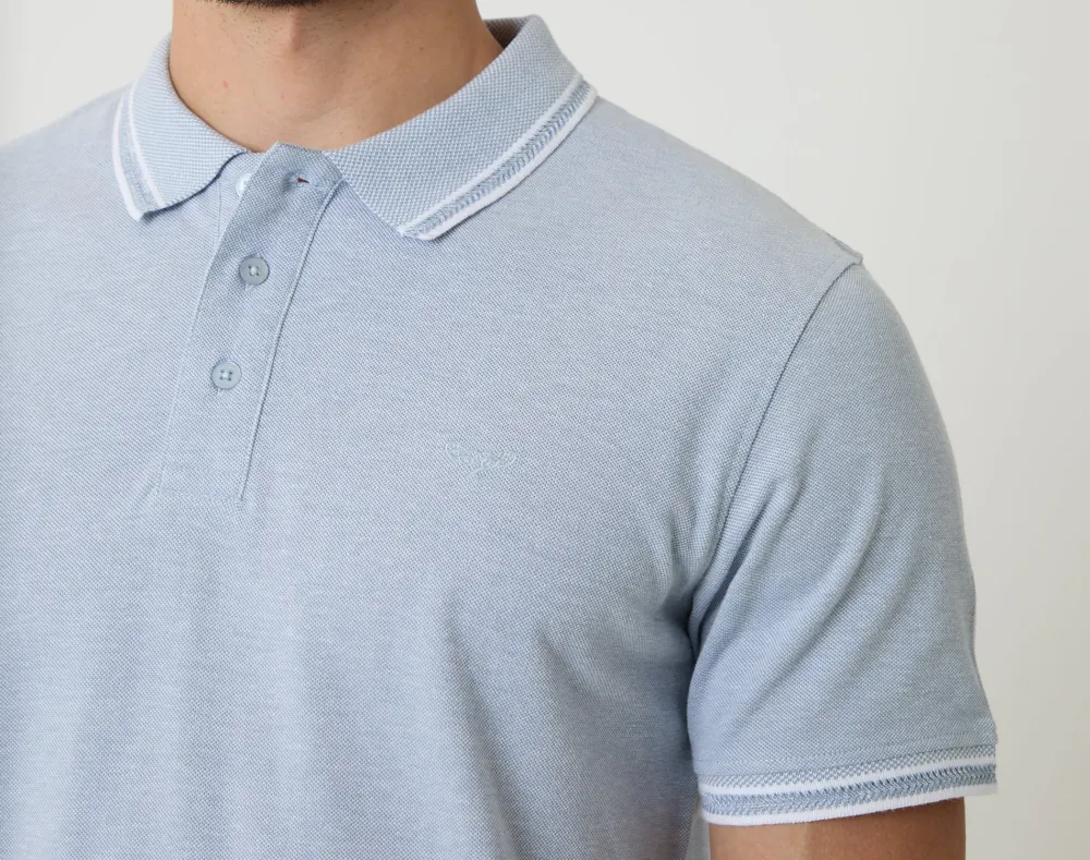 Men's Denim Blue Two Tone Cotton Piqué Polo Shirt