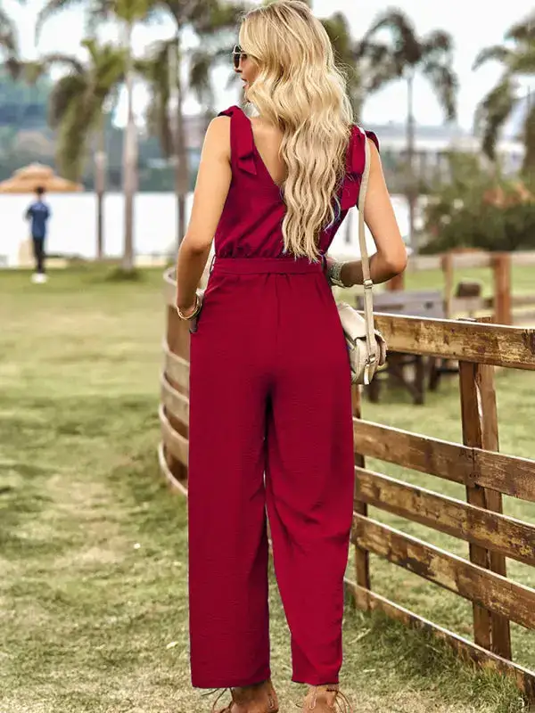 Woven Commuting Waist Slimming Sleeveless Jumpsuit