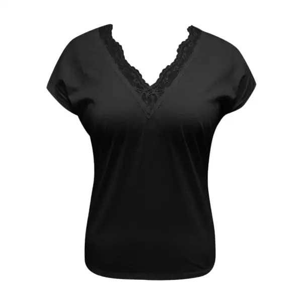 Full Size Lace Detail V-neck Short Sleeve Blouse