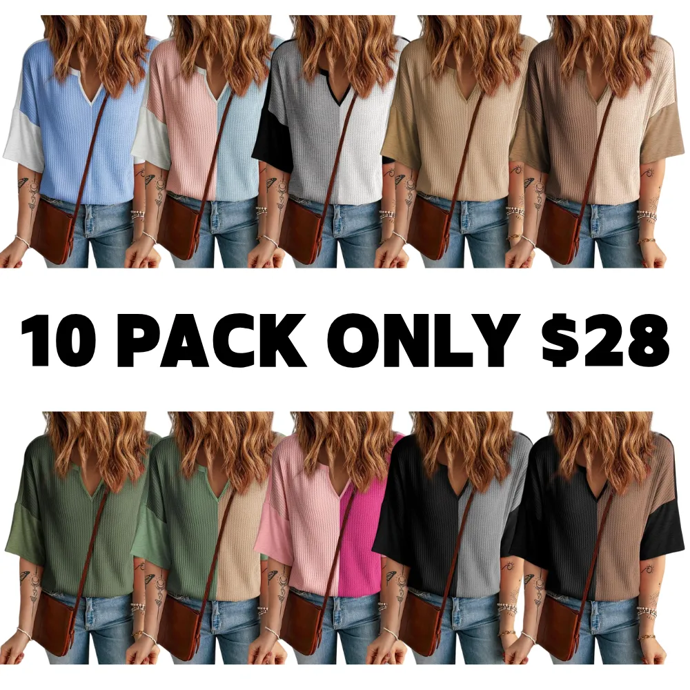 Women‘s Summer Tops Fashion 2025 Half Sleeve Waffle Knit Shirts