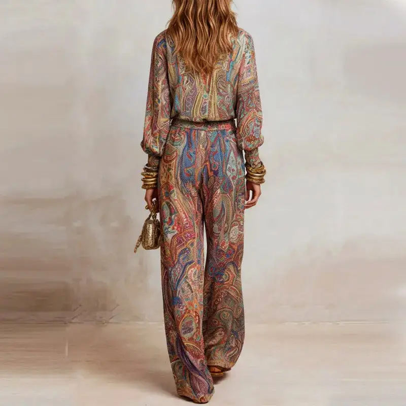 Women's Sophisticated Paisley Print Loungewear Set