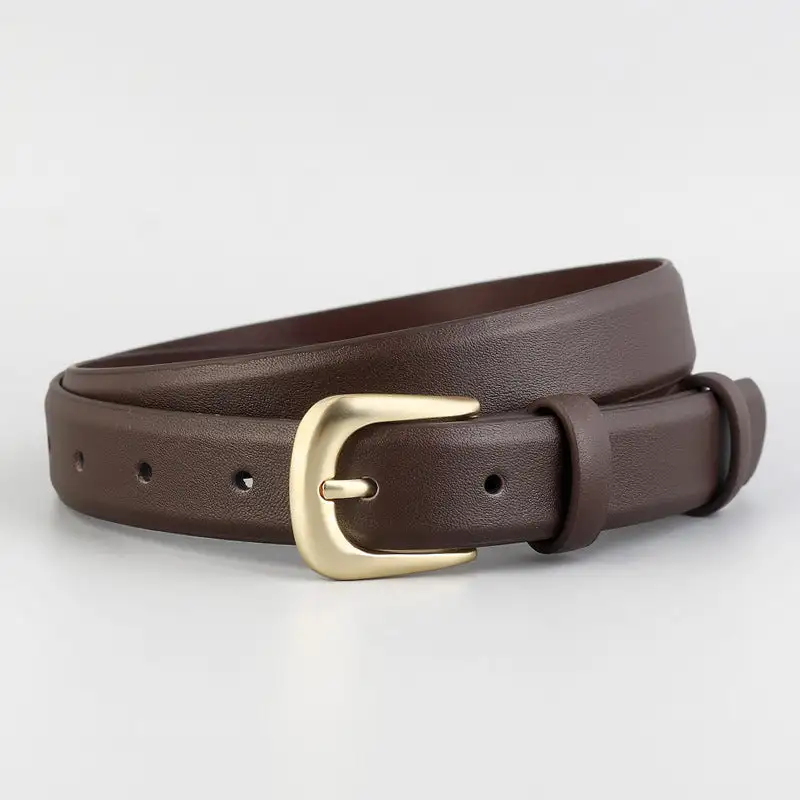 Light Leather Belt with Golden Buckle