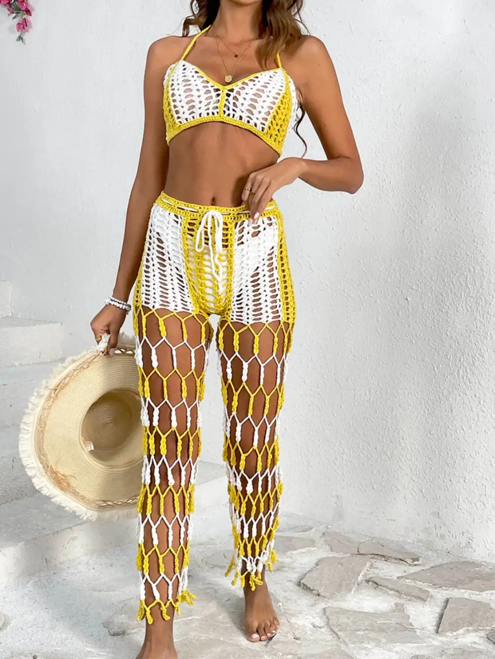 Panel Detail Halter Neck Top Swimsuit