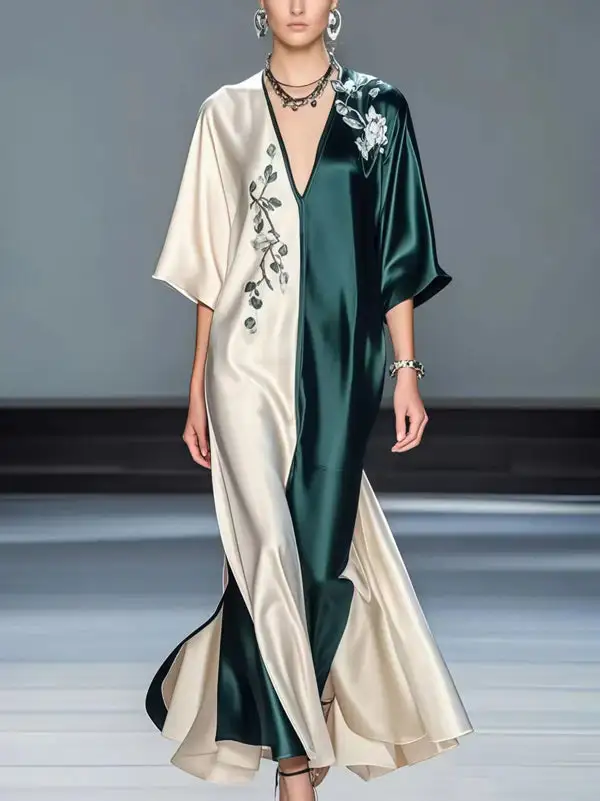 Half Sleeves Neck Maxi Dress