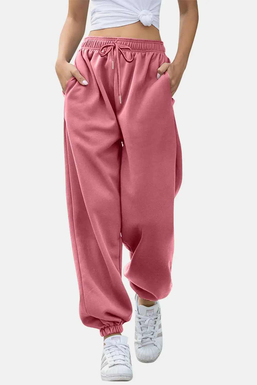 Tailored Elastic-Waist Pocketed Jogger Pants