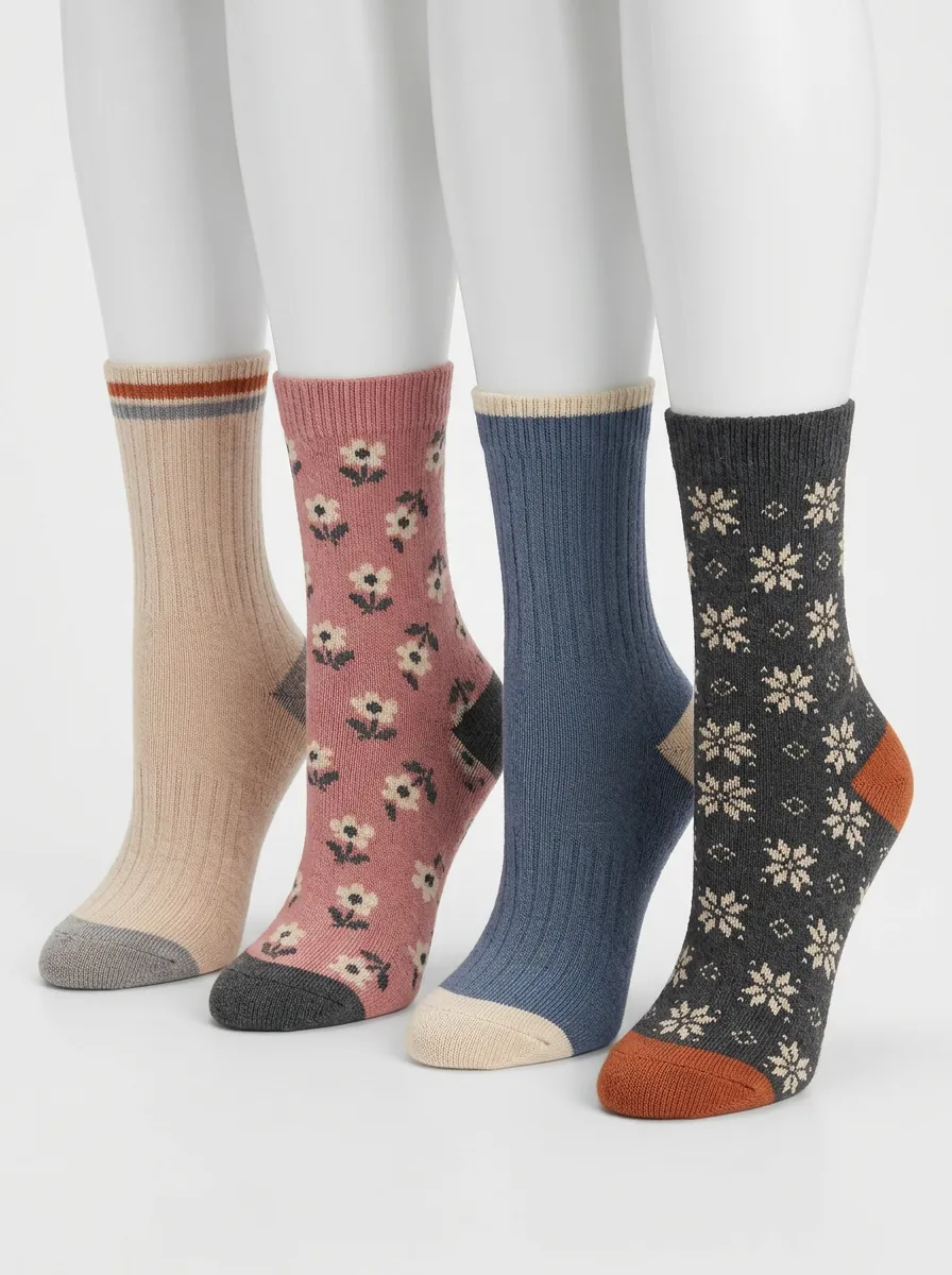 Core Floral Printed Modern Look Women's Four Pair Socks