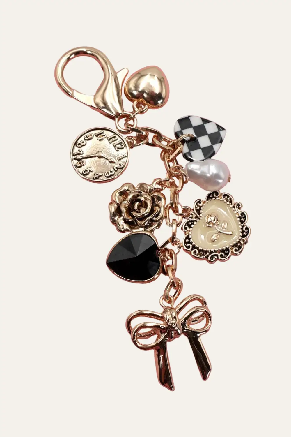 Checker Heart Flower Bag Charm