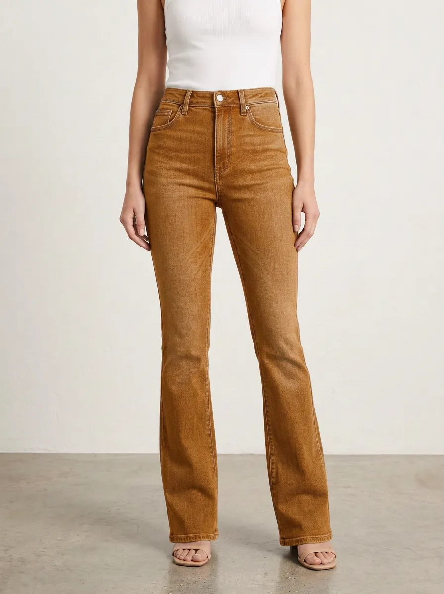 Women's High-Waisted Denim Flare Classic Five-Pocket Styling Including Jeans