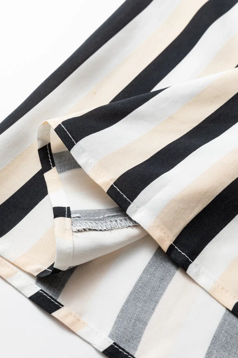 Striped Button Front Puff Sleeve Midi Dress