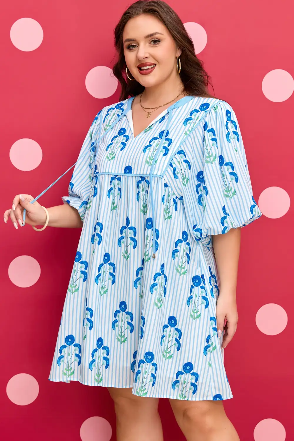 Floral Striped Short Sleeve Dress Casual