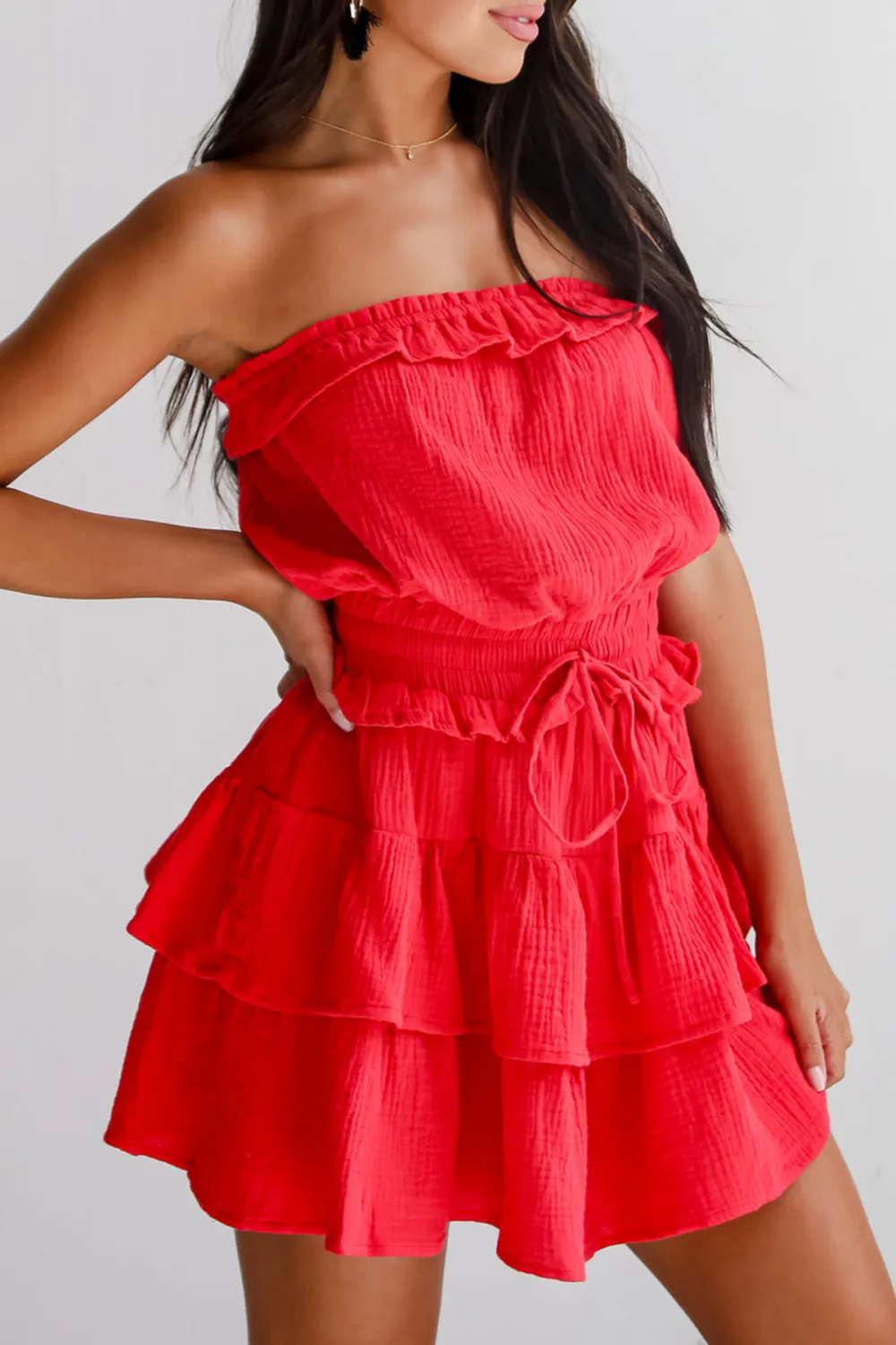 Casual Linen Strapless Mini Dress