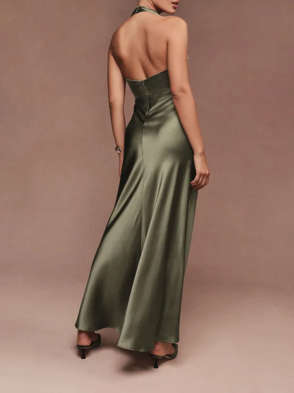Halter Neck Satin Maxi Dress