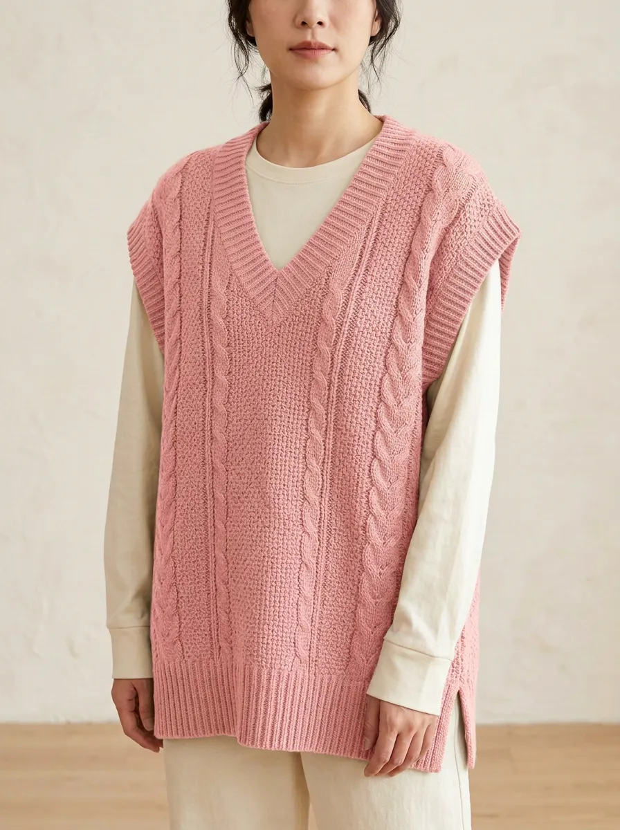 Casual Cable Vneck Sweater Vest