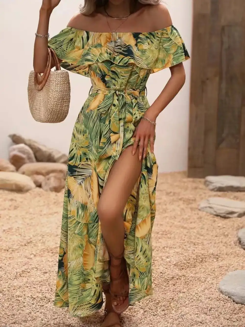 Ruffle Trim Maxi Dress