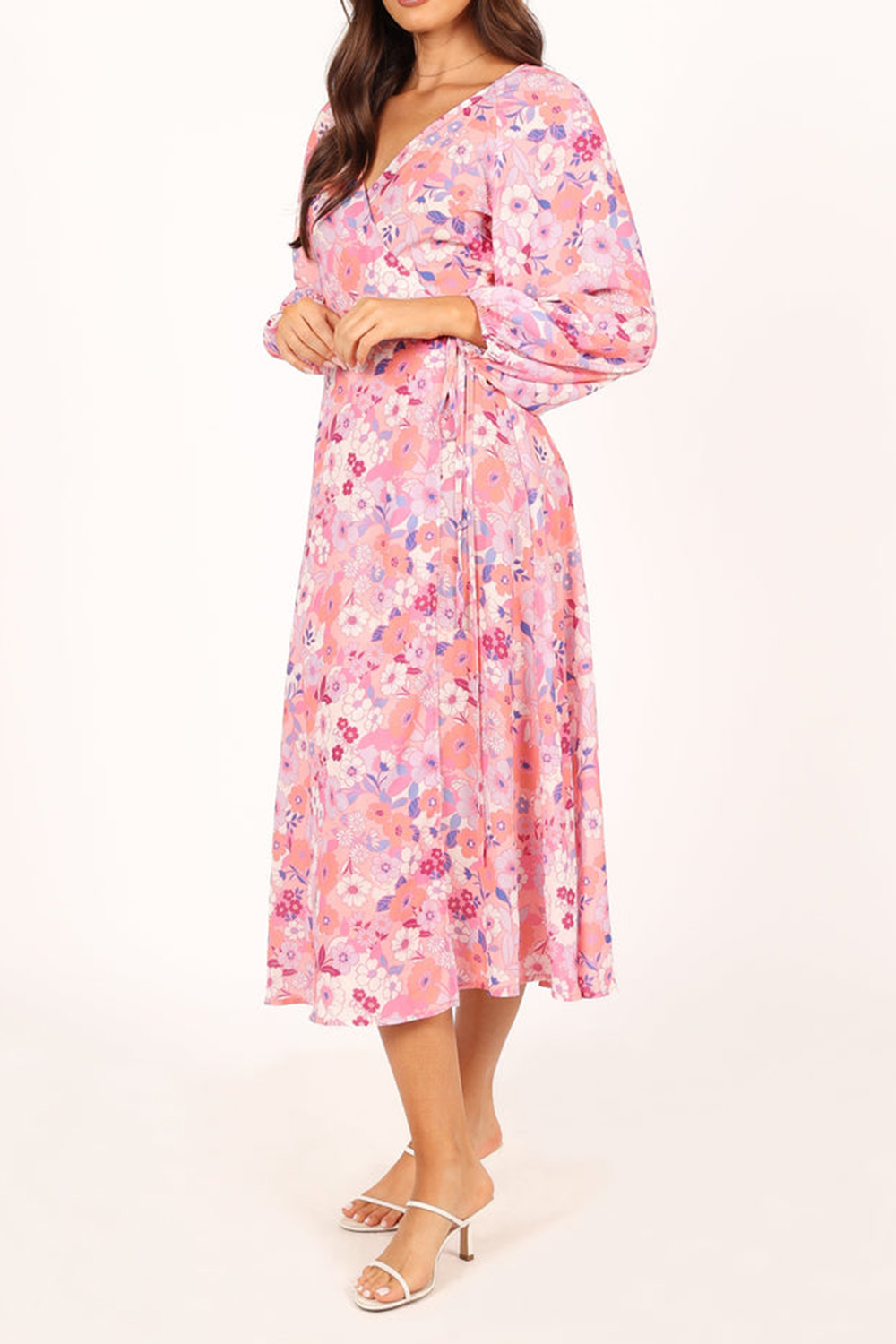 PINK FLORAL LONG SLEEVE MIDI DRESS