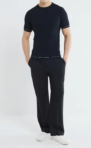 Men's Navy  Slim Fit Checkerboard T-Shirt