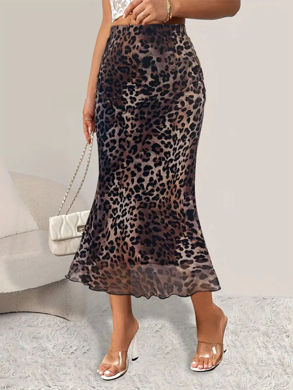 Sharp Ruffle Trim Printed Detail Skirt