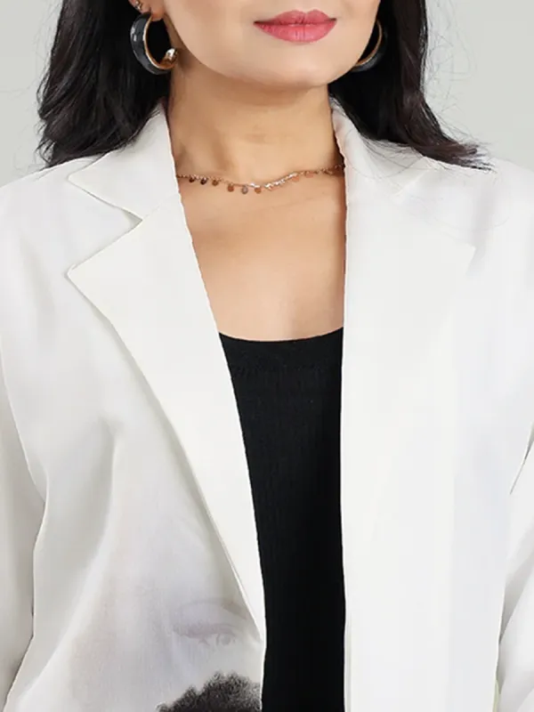 Simple And Fashionable White Art-Printed Women's Jacket