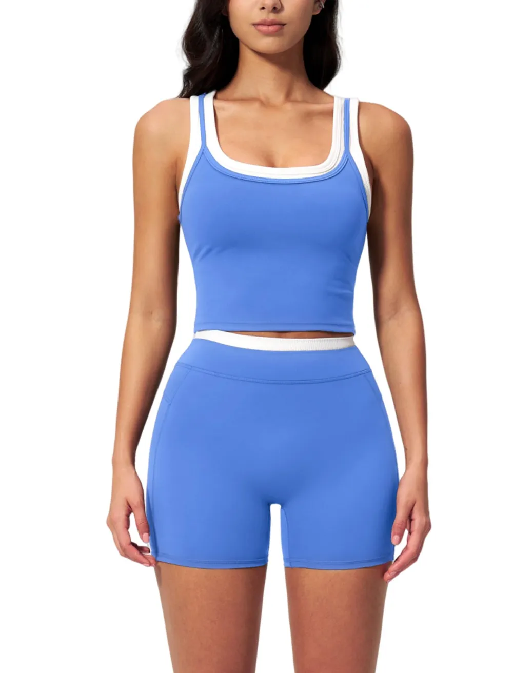 Women's Yoga Tank Top And Shorts Set In Blue