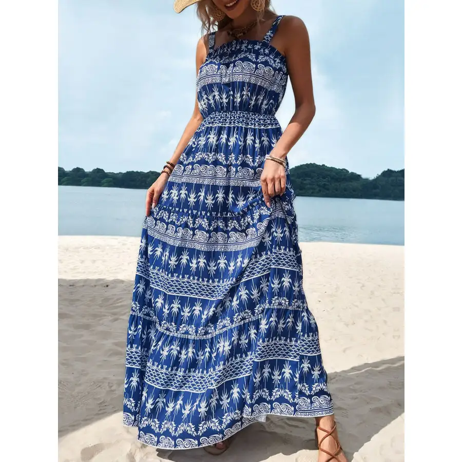 Printed Square Neck Sleeveless Maxi Dress