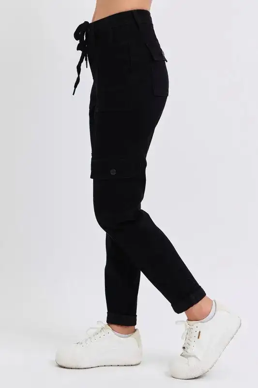 High-Waist Drawstring Cuffed Pocketed Cargo Jogger Pants