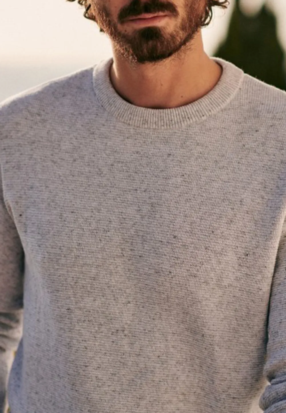 Heather Grey Textured Knit Crew Neck Sweater