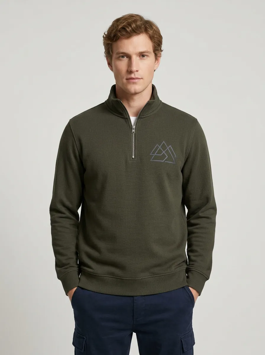Men's Outdoor Geometric Mountain Graphic Quarter-Zip-Neck Sweatshirt