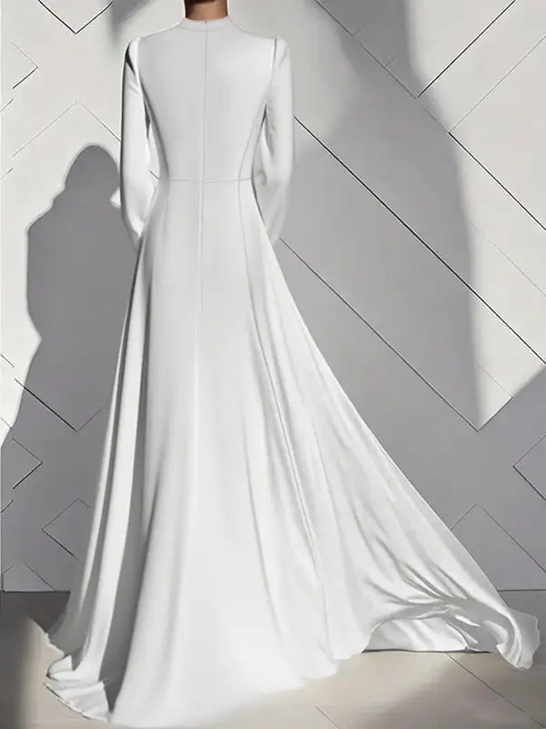 Zipper Pleated Neck Maxi Dress