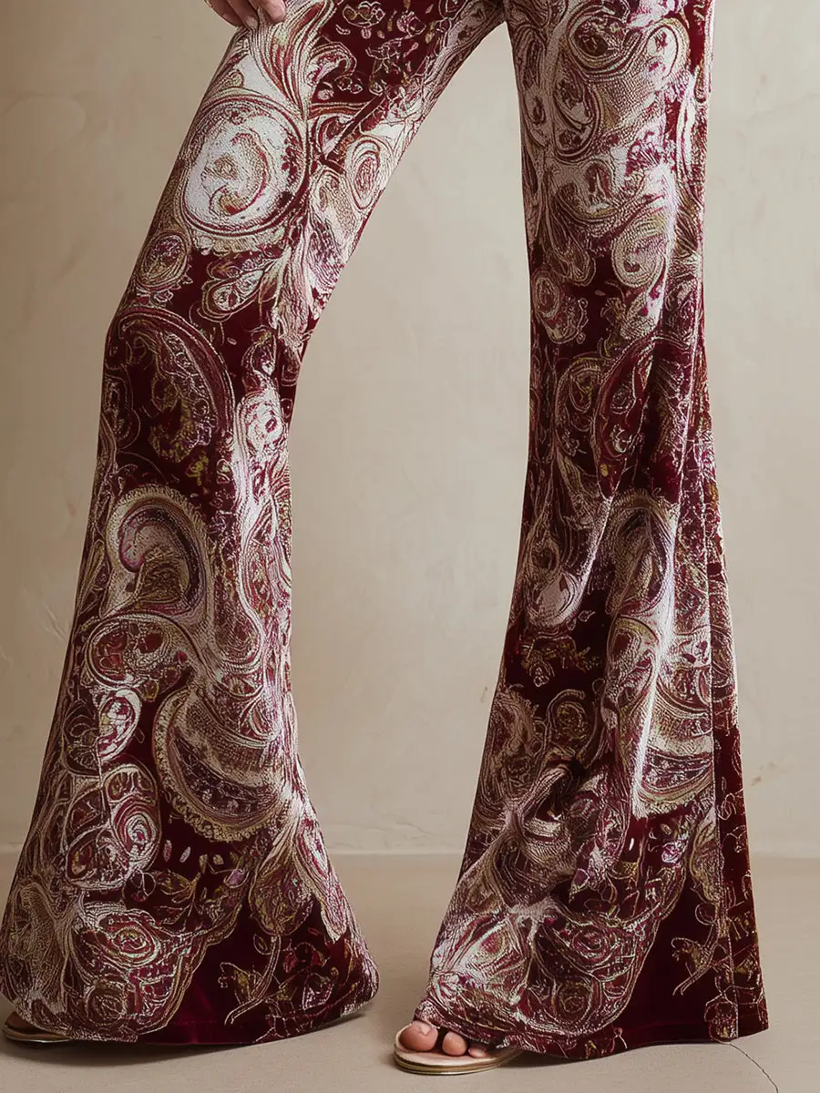 Paisley Flared Velvet Pants