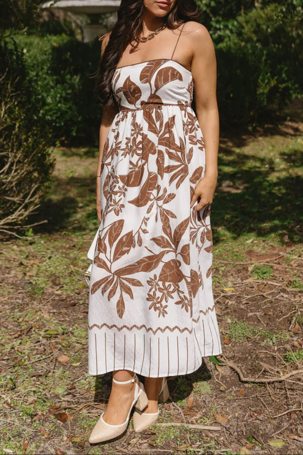 Plant Print Spaghetti Strap Dress
