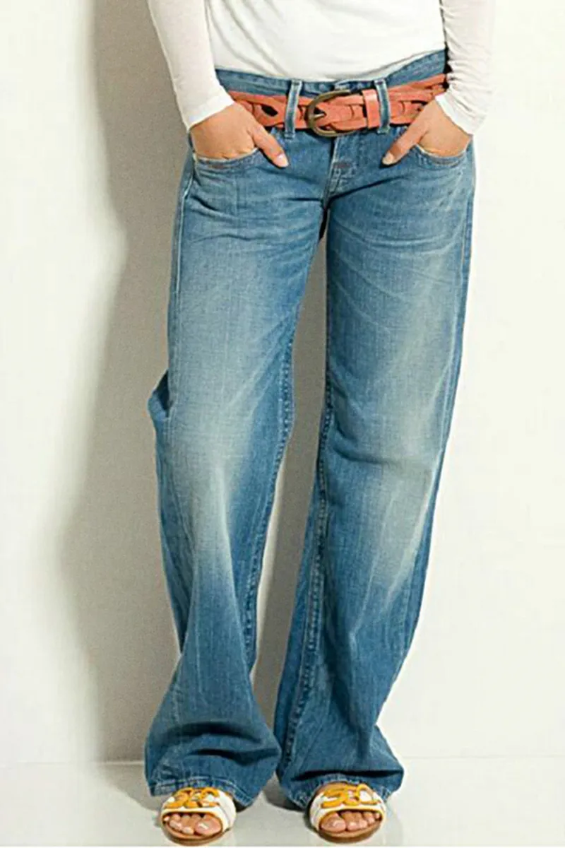 Washed Low Waist Wide Leg Jeans Without Belt