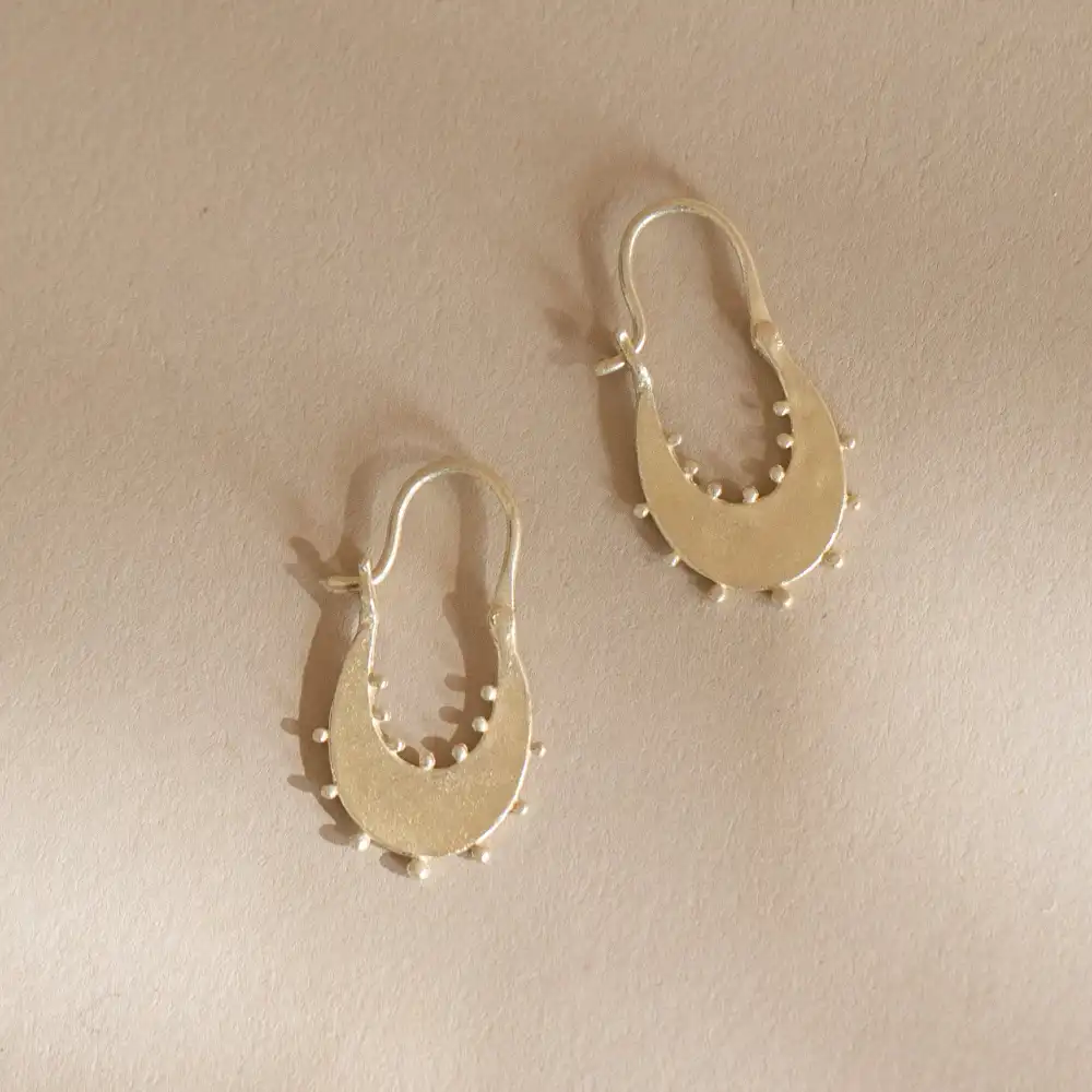 Crescent Bead Hoop Earrings