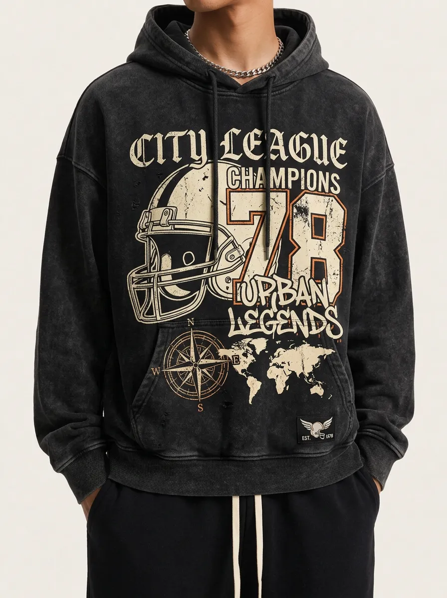 Men's Football Lover City League 78 Map Printed Hoodie