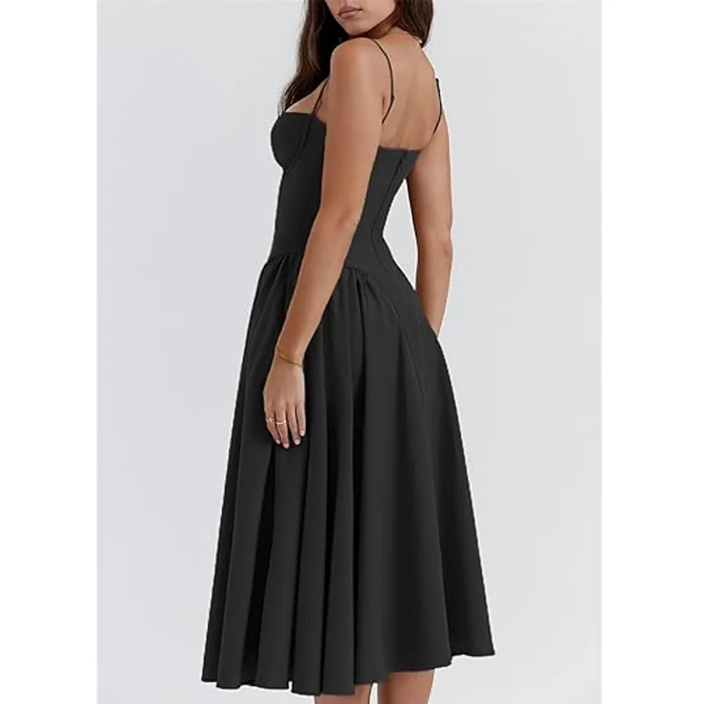 Women's Plain Backless Cami Dress with Zip-Back