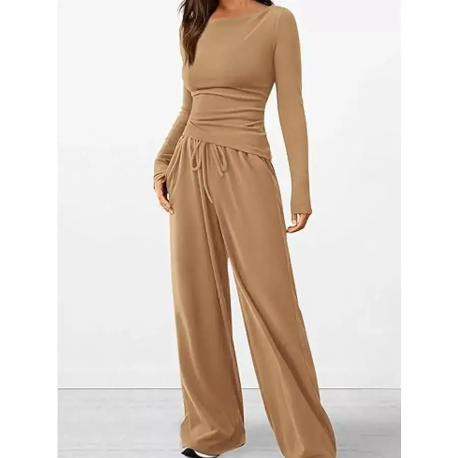 Everyday Long Sleeve Top and Wide Leg Pants Set