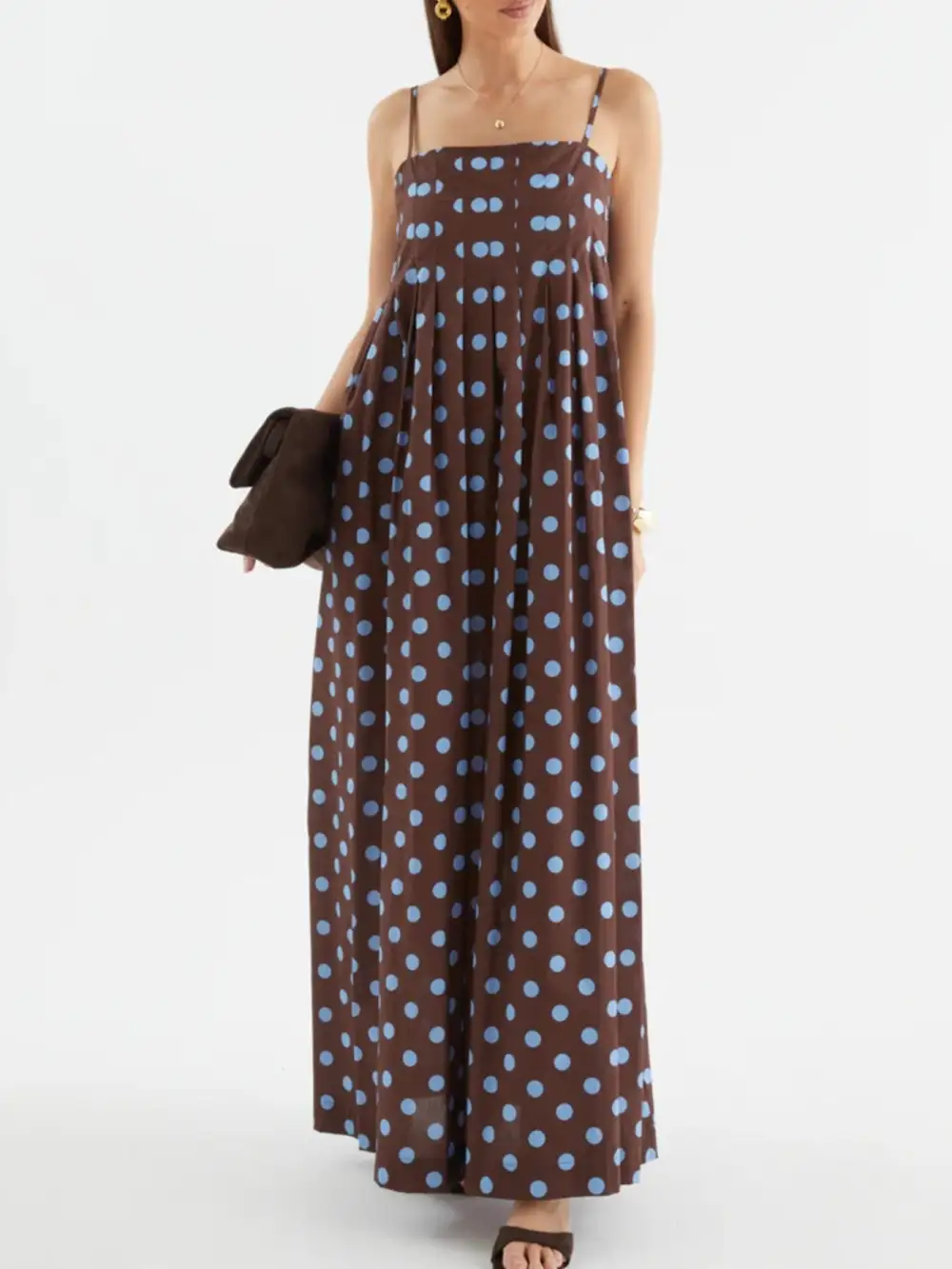 Polka Dot Pleated Maxi Dress