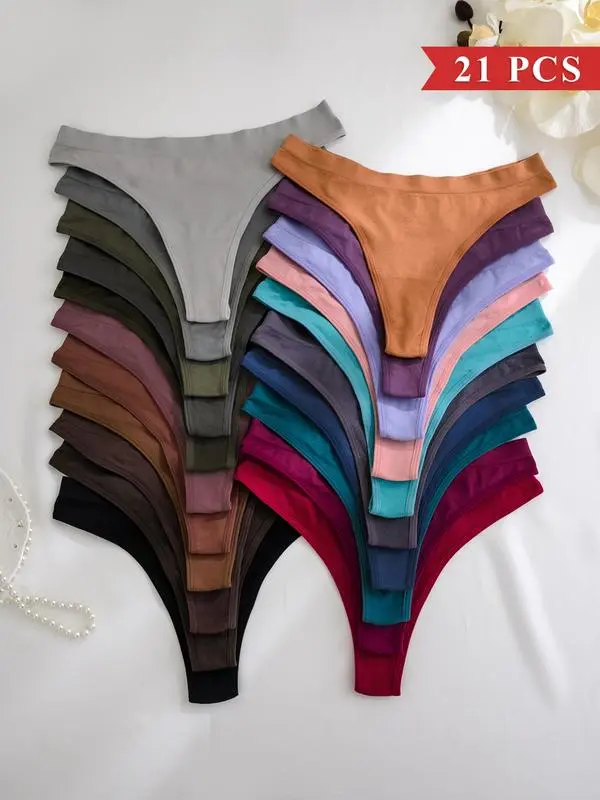 Women's Solid Color Drop Waist Thong, Soft Comfy Breathable Panty for Daily Wear, Women's Underwear for All Seasons