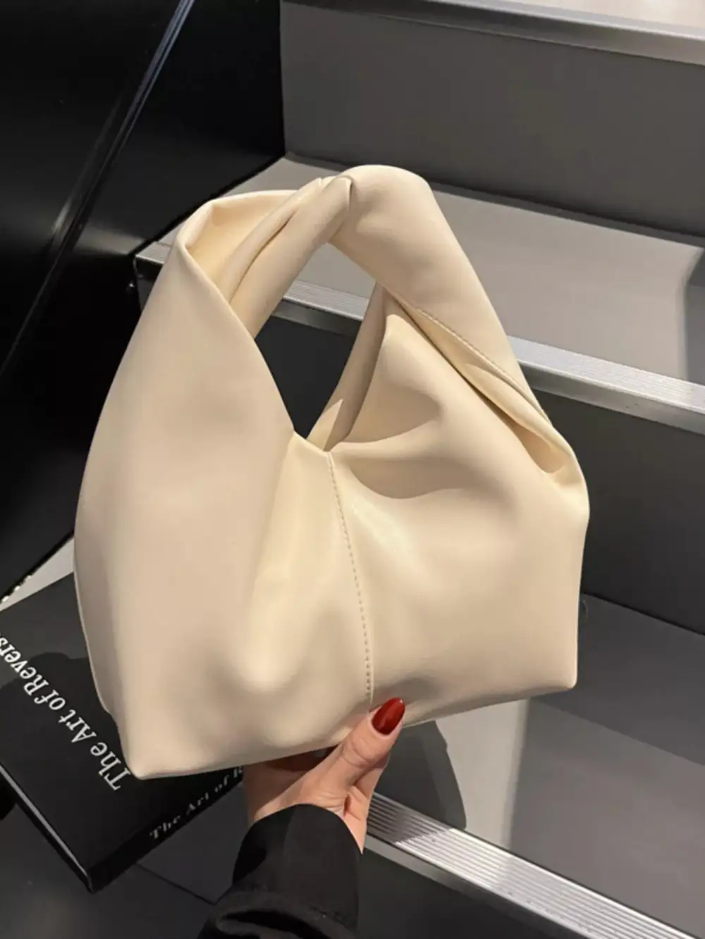 Knot Handle Faux Leather Handbag
