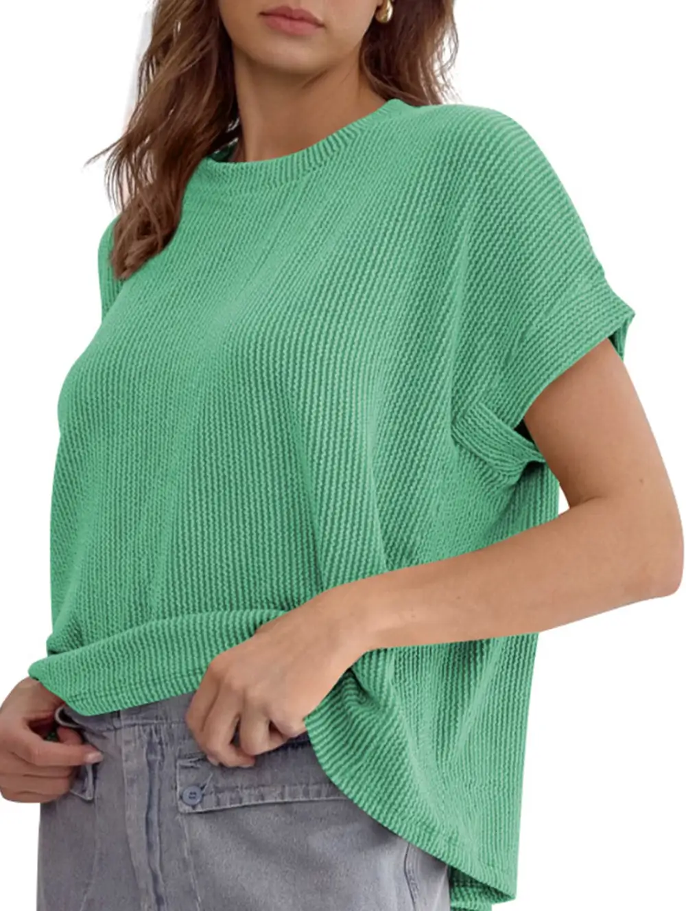 Ribbed Knit Crew Neck Tee