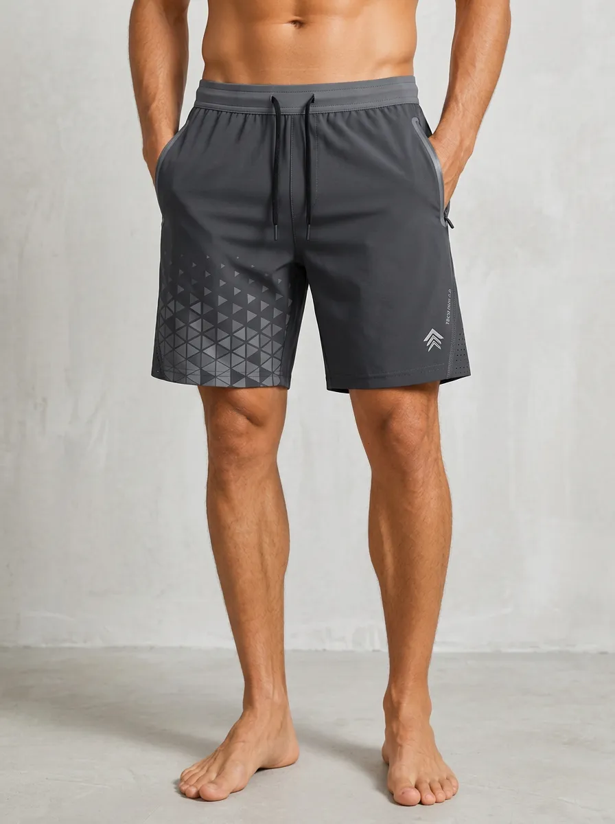 Men's Athletic Fitness Geometric Triangle Printed Shorts