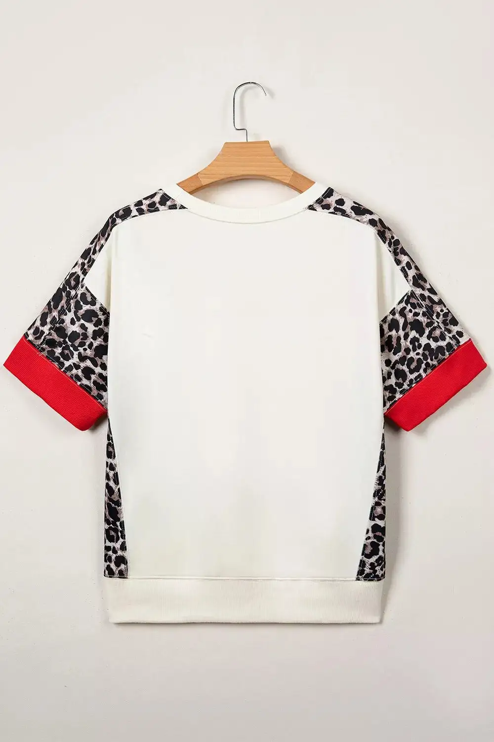 Leopard Block Patchwork Uneven Hem Short Sleeve Top