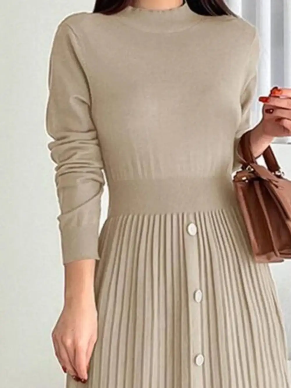 Knit Mock Neck Slit Sweater Dress