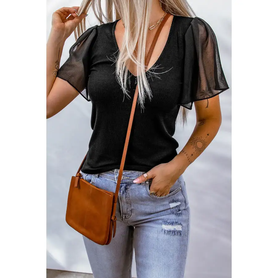 V-neck Short Sleeve Blouse
