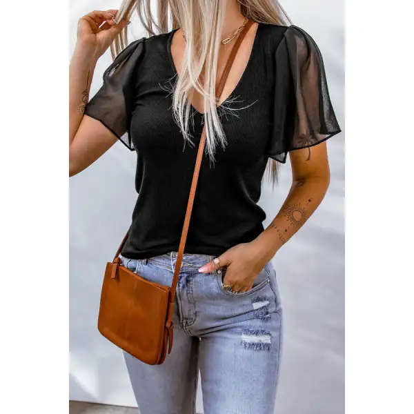 V-neck Short Sleeve Blouse