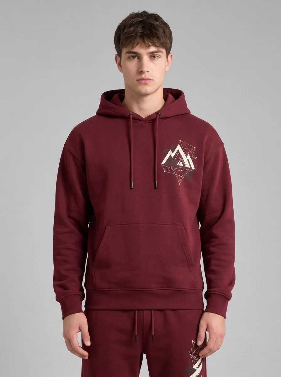 Men's Outdoor Adventure Geometric Mountain Printed Tracksuit