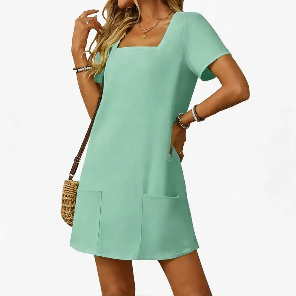 🔥Hot Sale💥Women's Solid Color Square Neck Slim Dress🔥13-PACK - All Colors Included