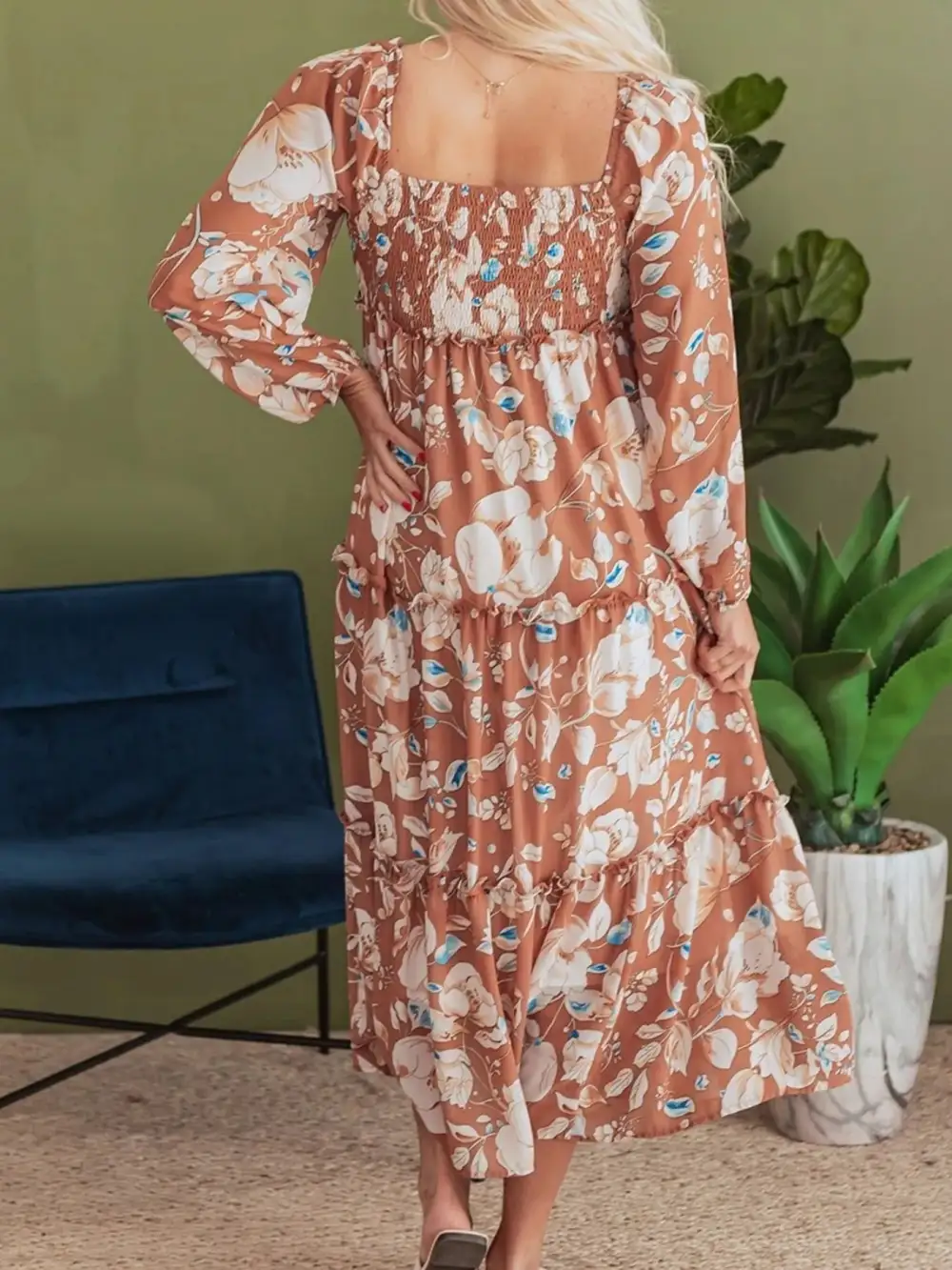 Printed Tiered Smocked Dress Casual