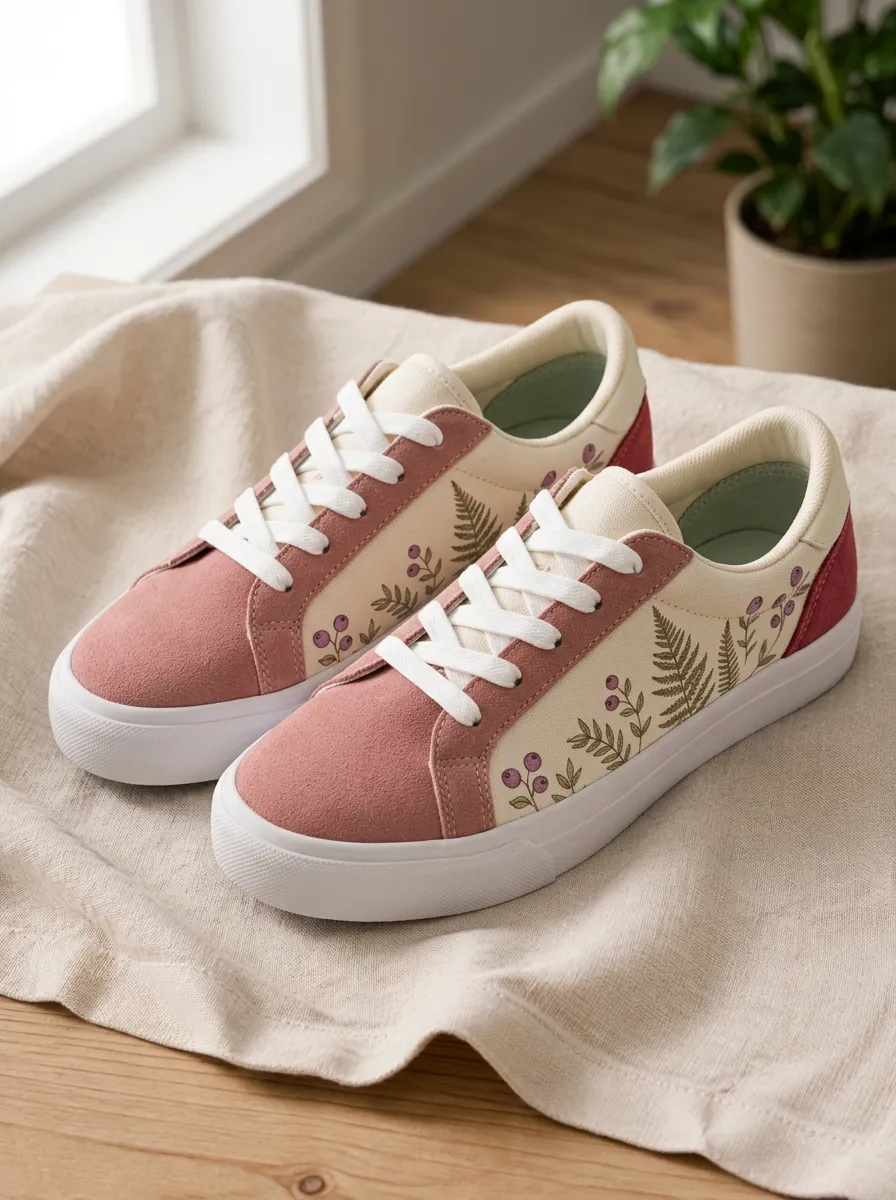 Women's Botanical Nature Lover Fern and Berry Printed Sneakers