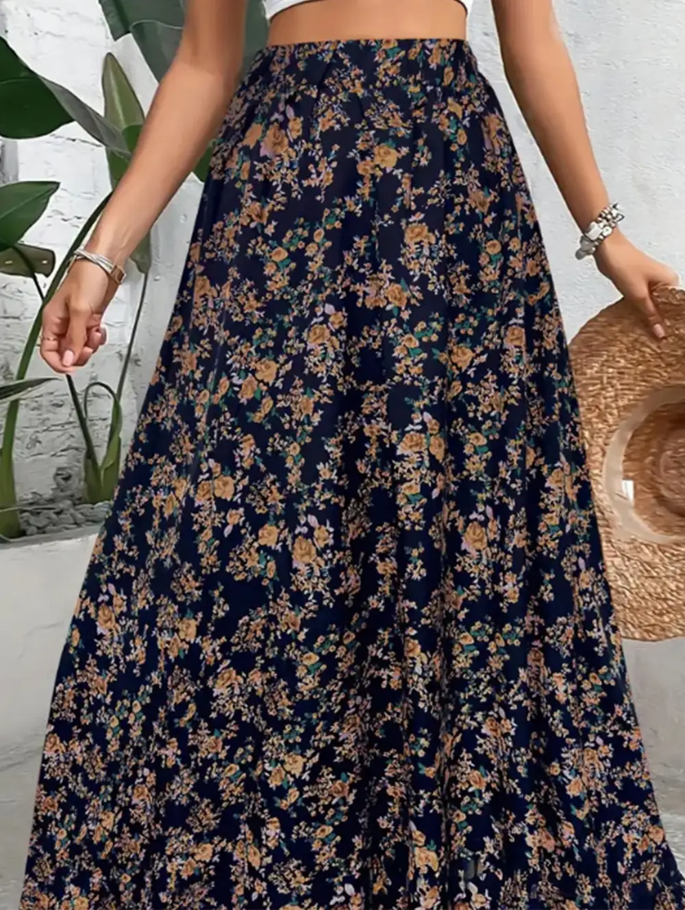 Printed Flare Midi Skirt